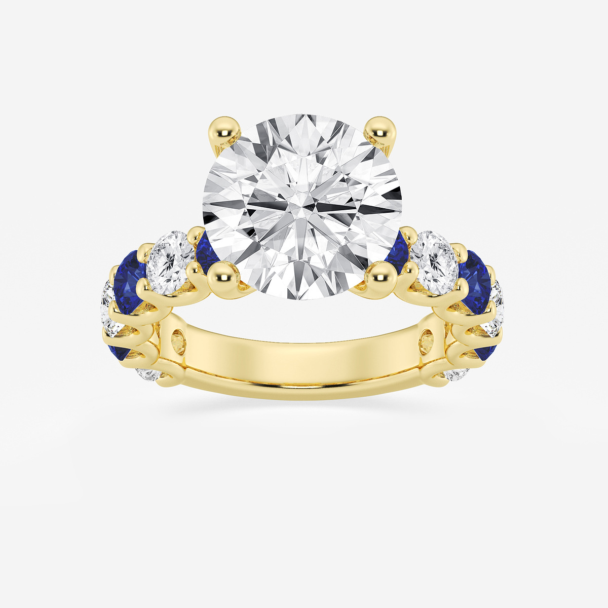 5 ctw Round Lab Grown Diamond and 3.5mm Round Created Sapphire Side Stone Engagement Ring