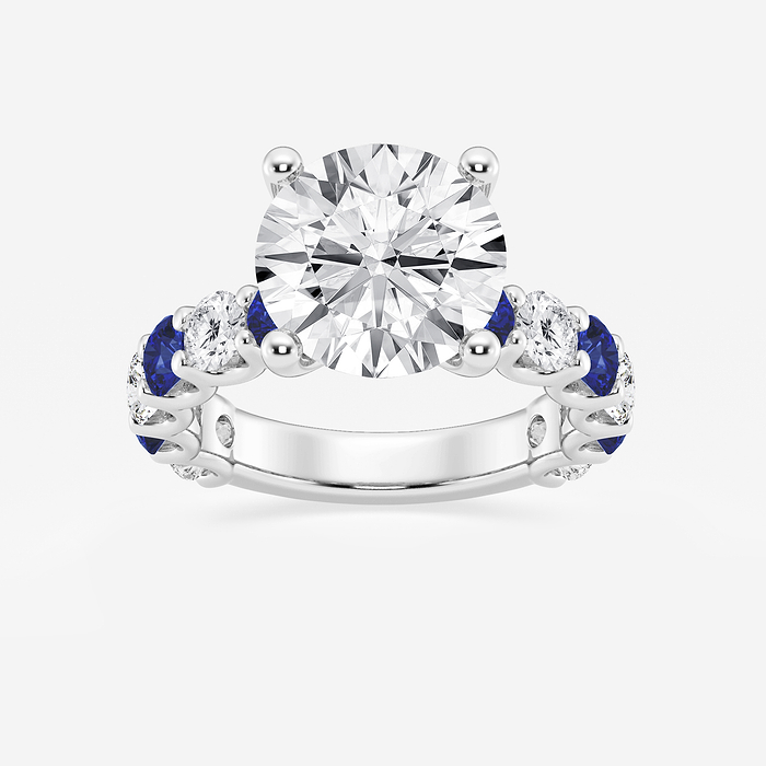 Olivia - 5 ctw Round Lab Grown Diamond and 3.5mm Round Created Sapphire Side Stone Engagement Ring