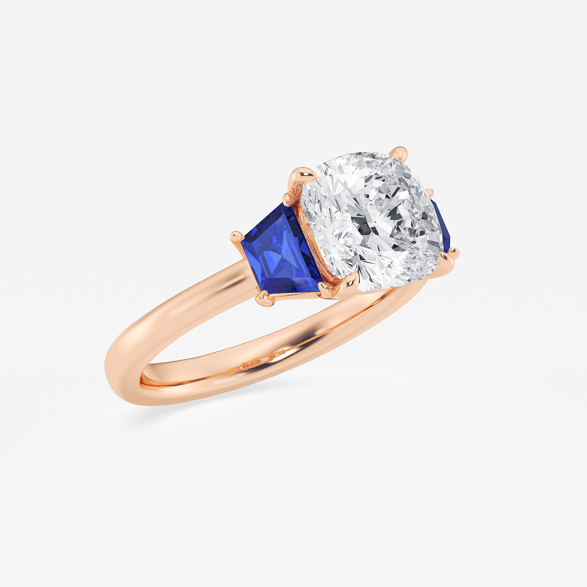 Additional Image 1 for  3 ctw Cushion Lab Grown Diamond and 5.5x3.3x2.2 mm Trapezoid Created Sapphire Three-Stone Ring