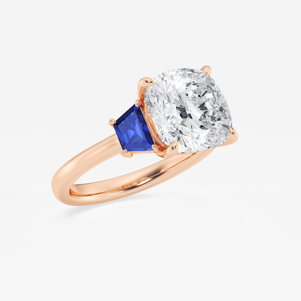 Additional Image 1 for  5 ctw Cushion Lab Grown Diamond and 5.5x3.3x2.2 mm Trapezoid Created Sapphire Three-Stone Ring