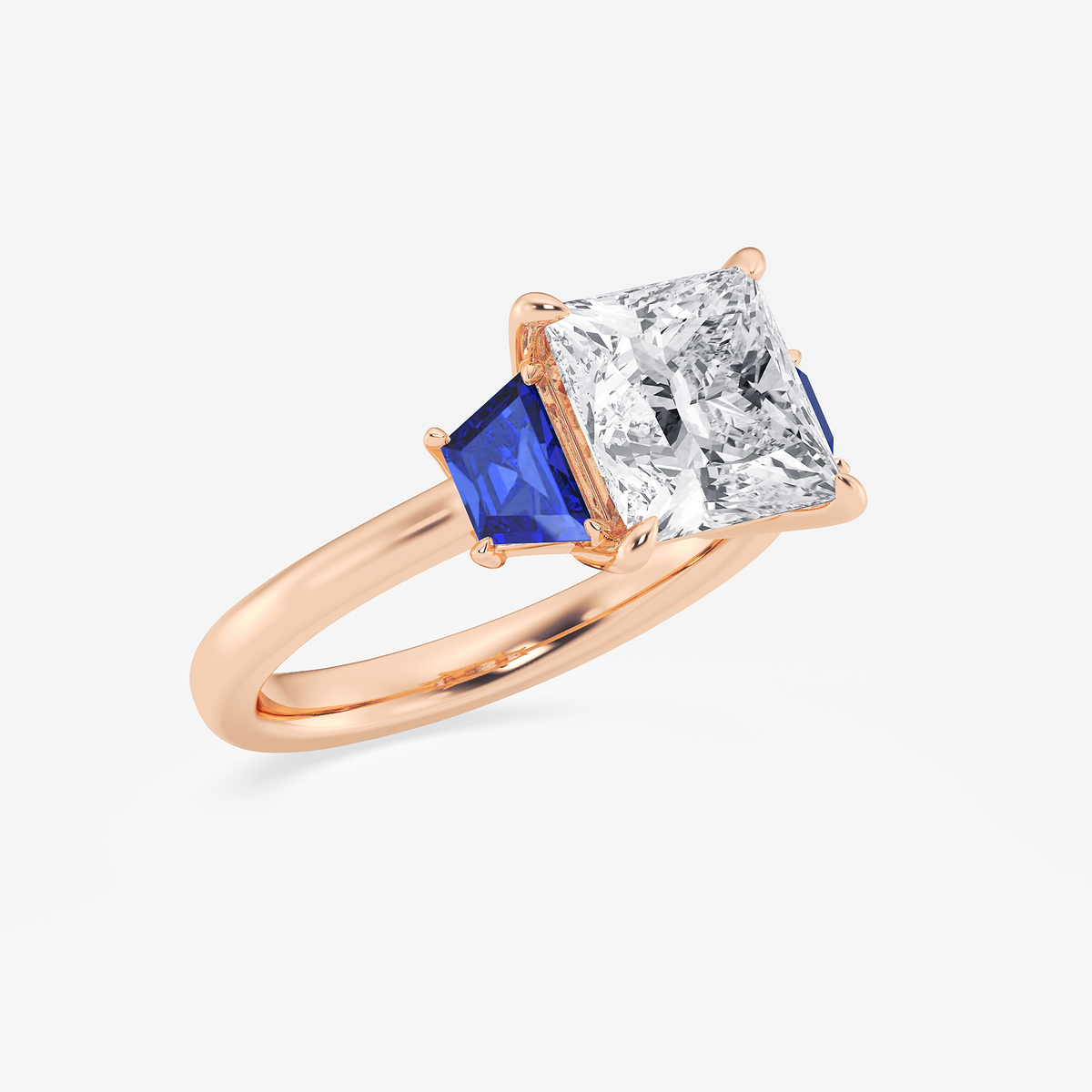 Additional Image 1 for  3 ctw Princess Lab Grown Diamond and 5.5x3.3x2.2 mm Trapezoid Created Sapphire Three-Stone Ring
