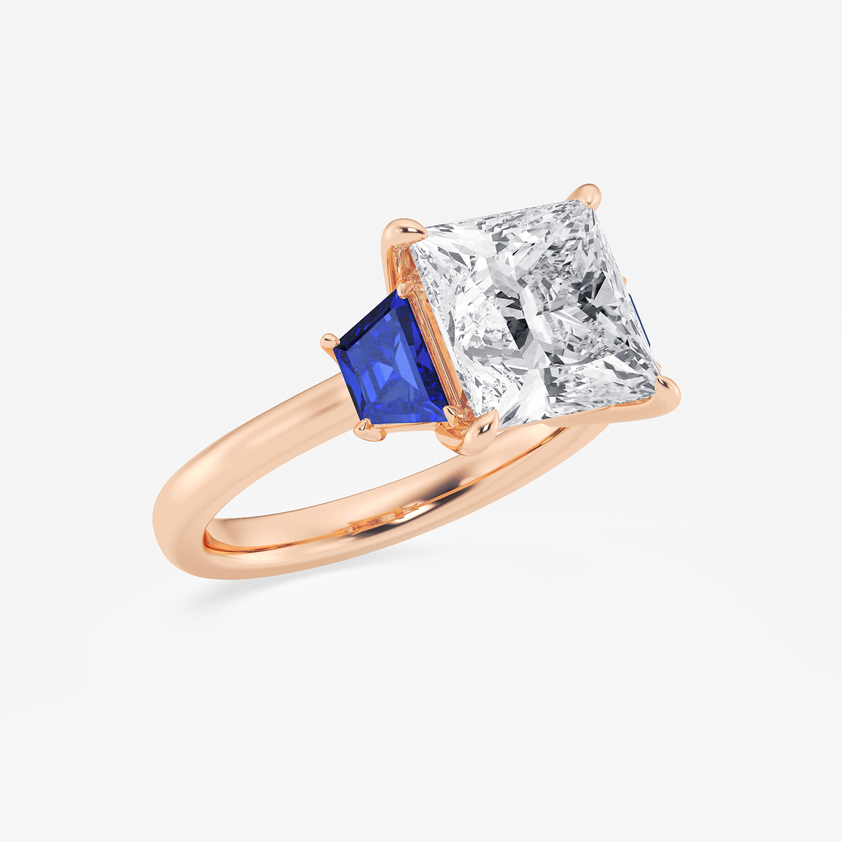 Additional Image 1 for  4 ctw Princess Lab Grown Diamond and 5.5x3.3x2.2 mm Trapezoid Created Sapphire Three-Stone Ring
