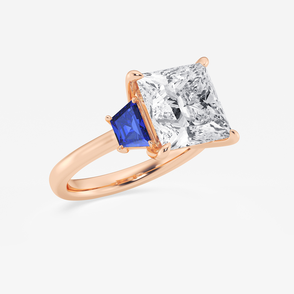 Additional Image 1 for  5 ctw Princess Lab Grown Diamond and 5.5x3.3x2.2 mm Trapezoid Created Sapphire Three-Stone Ring
