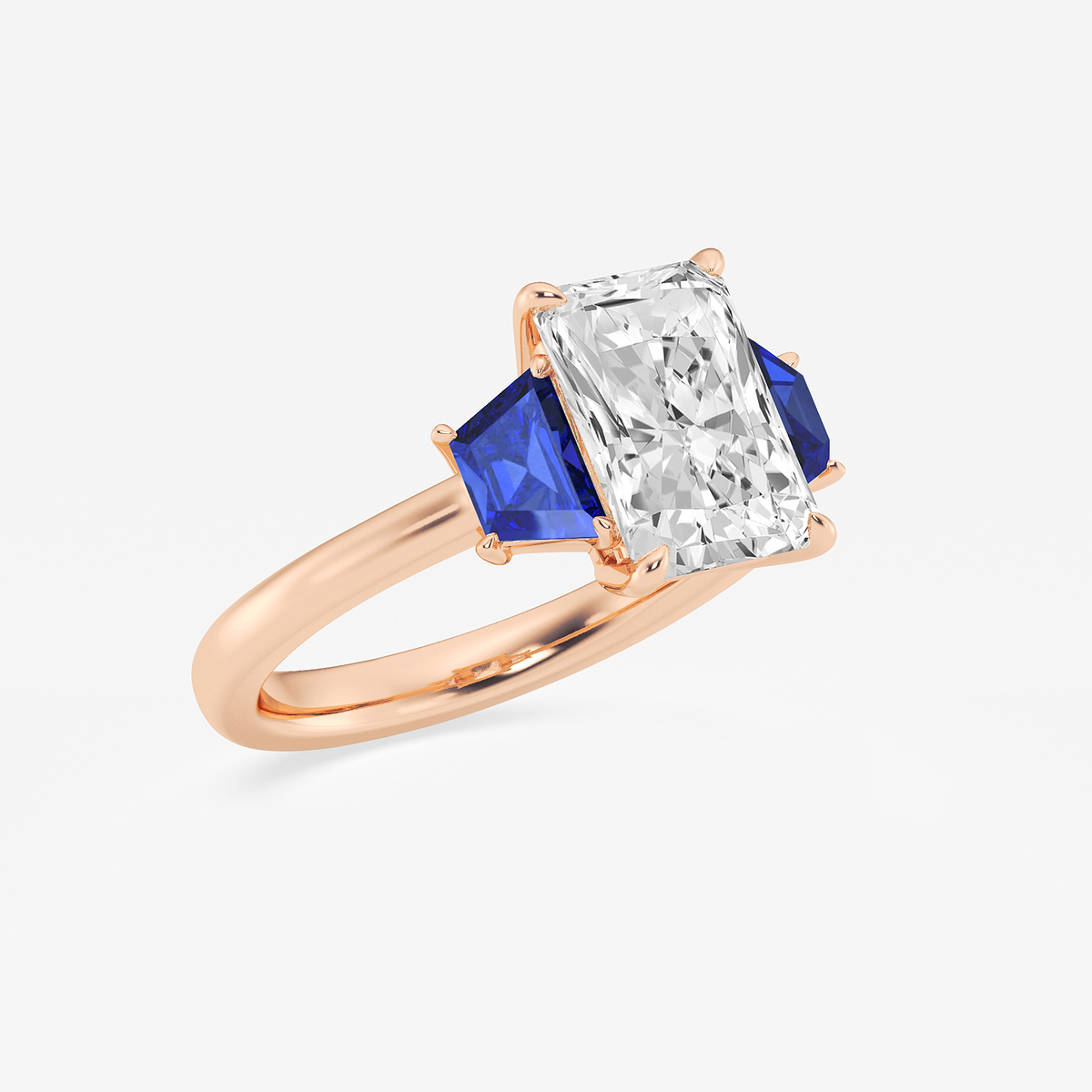 Additional Image 1 for  3 ctw Radiant Lab Grown Diamond and 5.5x3.3x2.2 mm Trapezoid Created Sapphire Three-Stone Ring