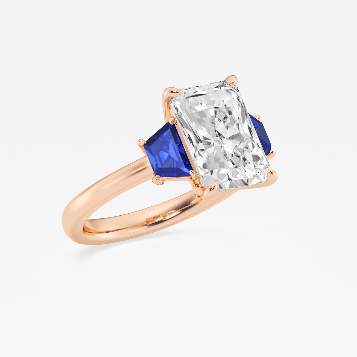 Additional Image 1 for  4 ctw Radiant Lab Grown Diamond and 5.5x3.3x2.2 mm Trapezoid Created Sapphire Three-Stone Ring