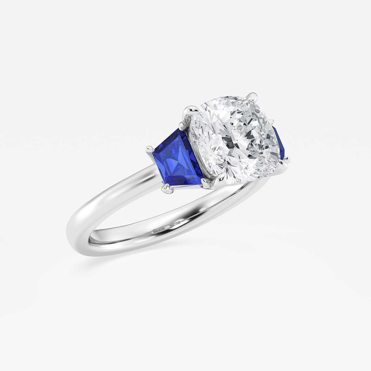 Additional Image 1 for  3 ctw Cushion Lab Grown Diamond and 5.5x3.3x2.2 mm Trapezoid Created Sapphire Three-Stone Ring