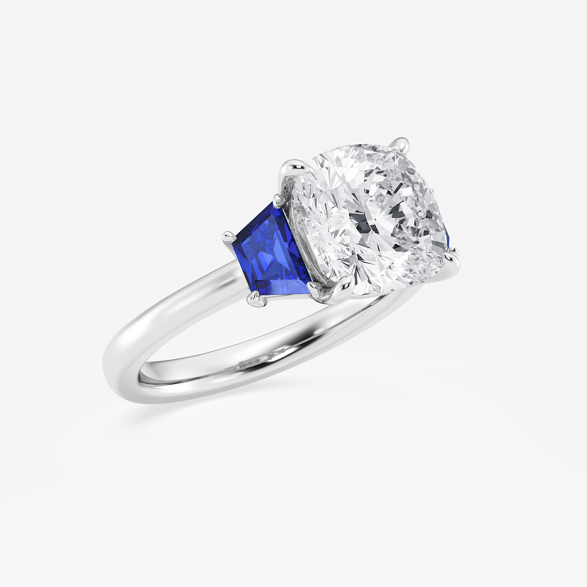 Additional Image 1 for  4 ctw Cushion Lab Grown Diamond and 5.5x3.3x2.2 mm Trapezoid Created Sapphire Three-Stone Ring