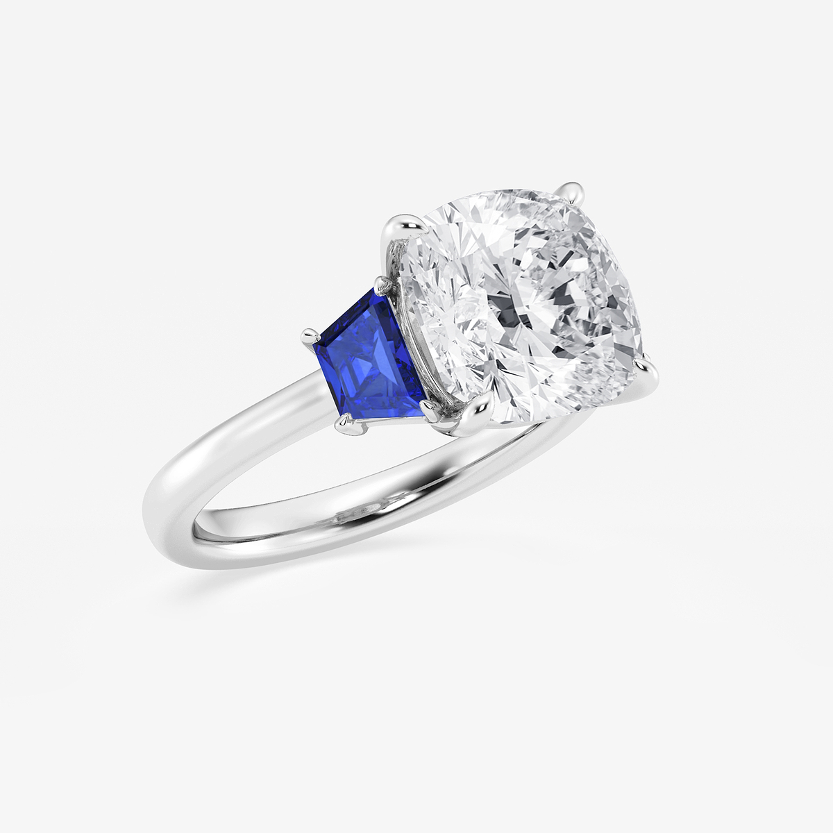 Additional Image 1 for  5 ctw Cushion Lab Grown Diamond and 5.5x3.3x2.2 mm Trapezoid Created Sapphire Three-Stone Ring