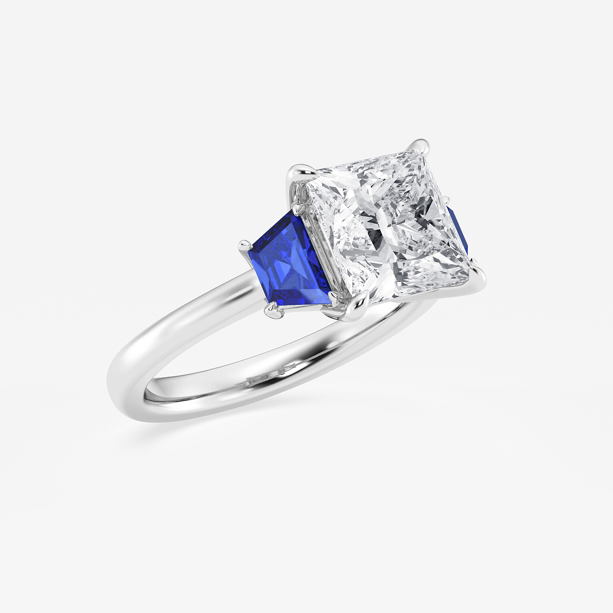 Additional Image 1 for  3 ctw Princess Lab Grown Diamond and 5.5x3.3x2.2 mm Trapezoid Created Sapphire Three-Stone Ring