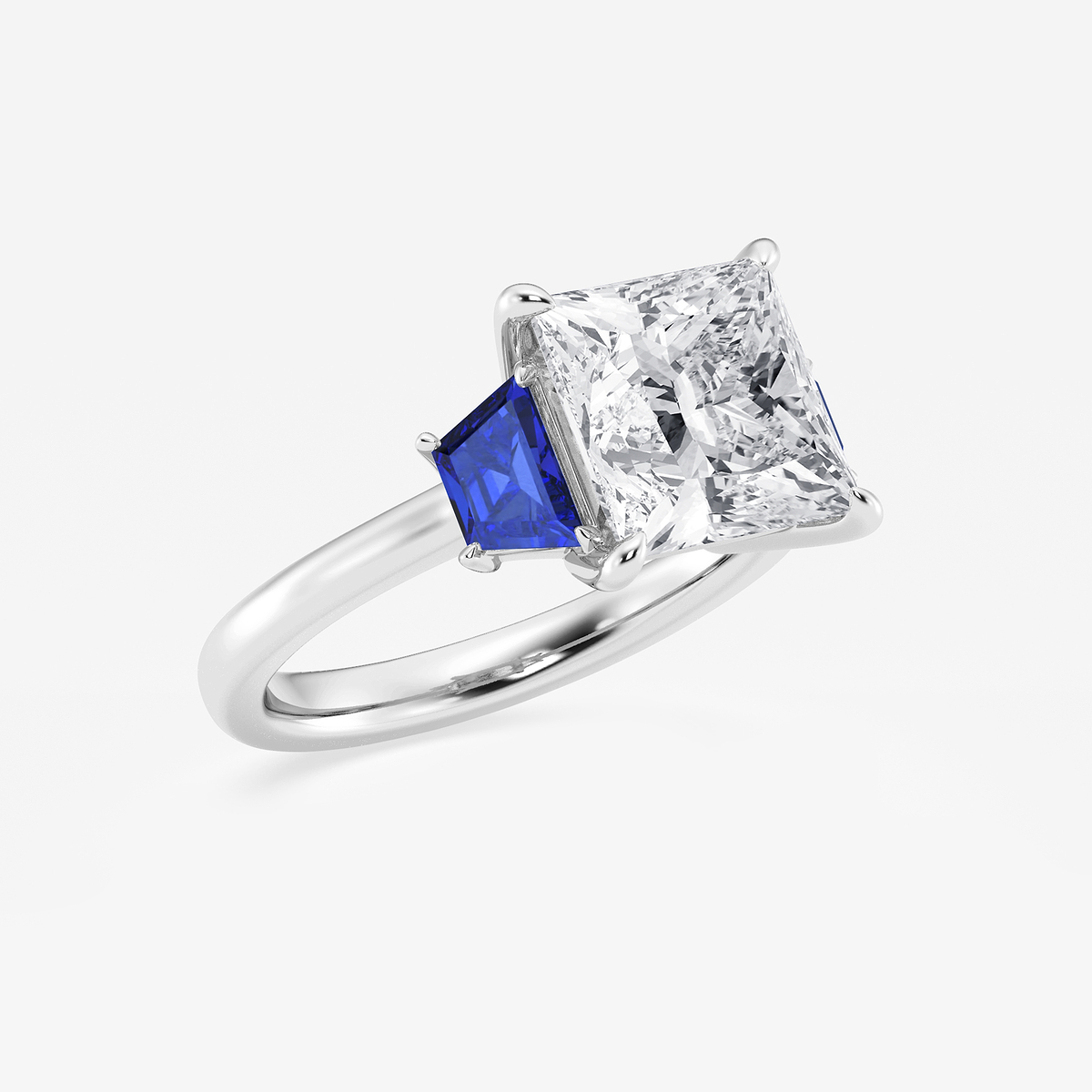 Additional Image 1 for  4 ctw Princess Lab Grown Diamond and 5.5x3.3x2.2 mm Trapezoid Created Sapphire Three-Stone Ring