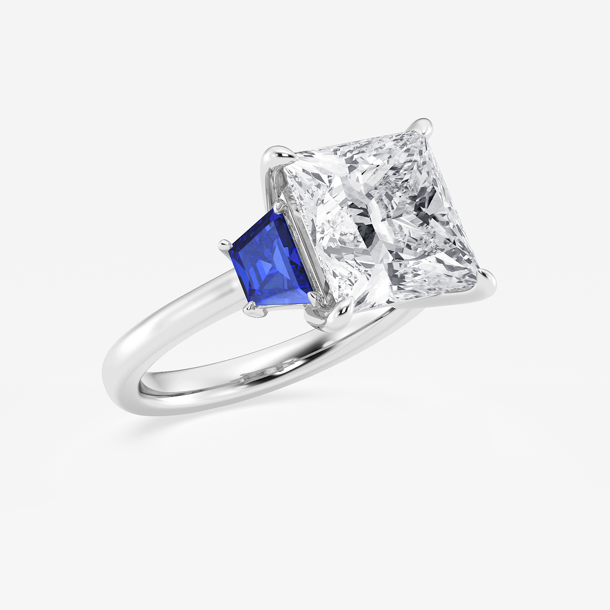 Additional Image 1 for  5 ctw Princess Lab Grown Diamond and 5.5x3.3x2.2 mm Trapezoid Created Sapphire Three-Stone Ring