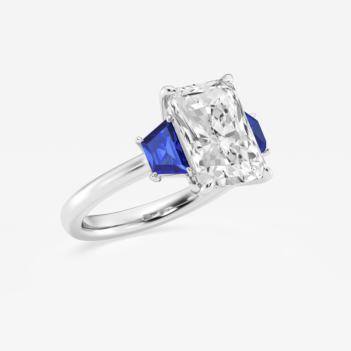 Additional Image 1 for  4 ctw Radiant Lab Grown Diamond and 5.5x3.3x2.2 mm Trapezoid Created Sapphire Three-Stone Ring
