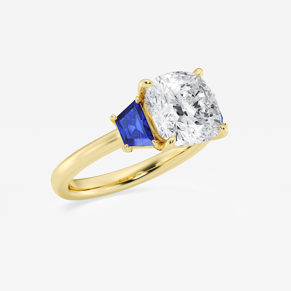 Additional Image 1 for  4 ctw Cushion Lab Grown Diamond and 5.5x3.3x2.2 mm Trapezoid Created Sapphire Three-Stone Ring