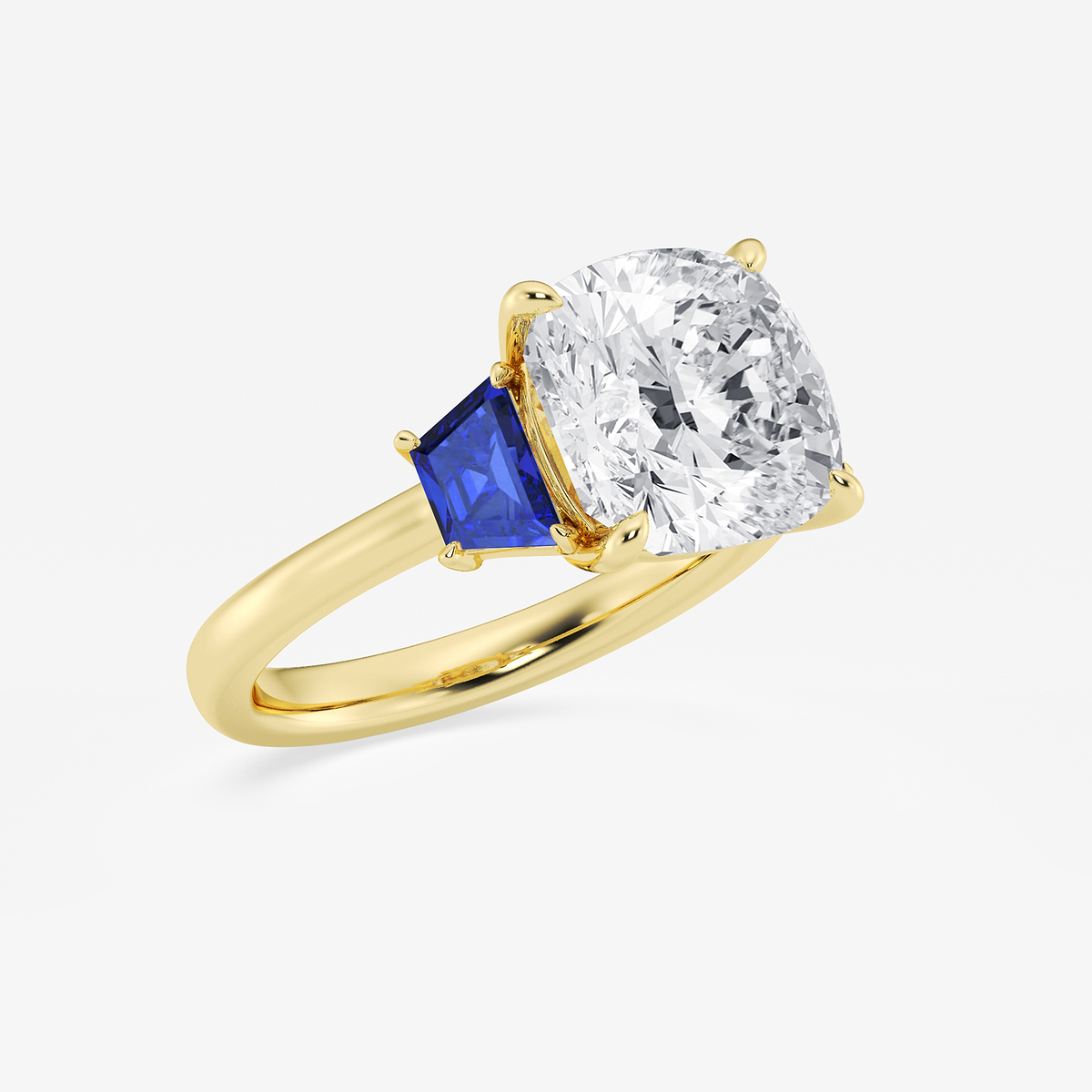 Additional Image 1 for  5 ctw Cushion Lab Grown Diamond and 5.5x3.3x2.2 mm Trapezoid Created Sapphire Three-Stone Ring