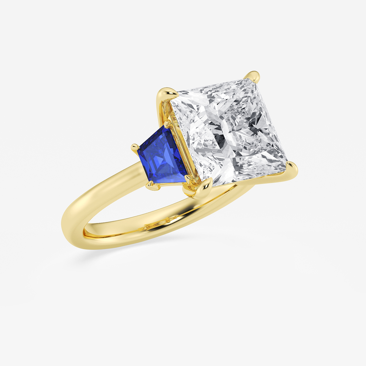 Additional Image 1 for  5 ctw Princess Lab Grown Diamond and 5.5x3.3x2.2 mm Trapezoid Created Sapphire Three-Stone Ring