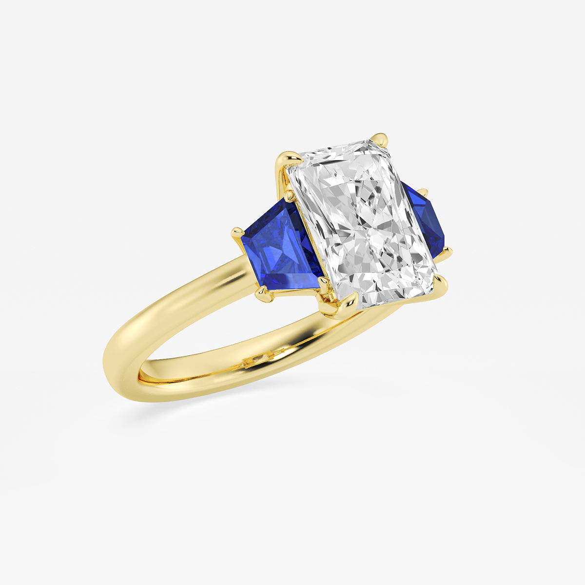Additional Image 1 for  3 ctw Radiant Lab Grown Diamond and 5.5x3.3x2.2 mm Trapezoid Created Sapphire Three-Stone Ring