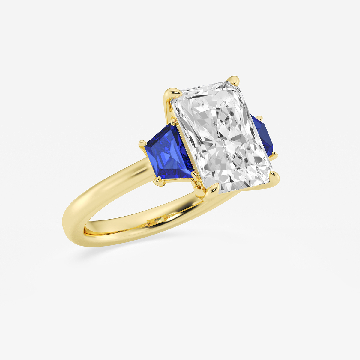 Additional Image 1 for  4 ctw Radiant Lab Grown Diamond and 5.5x3.3x2.2 mm Trapezoid Created Sapphire Three-Stone Ring