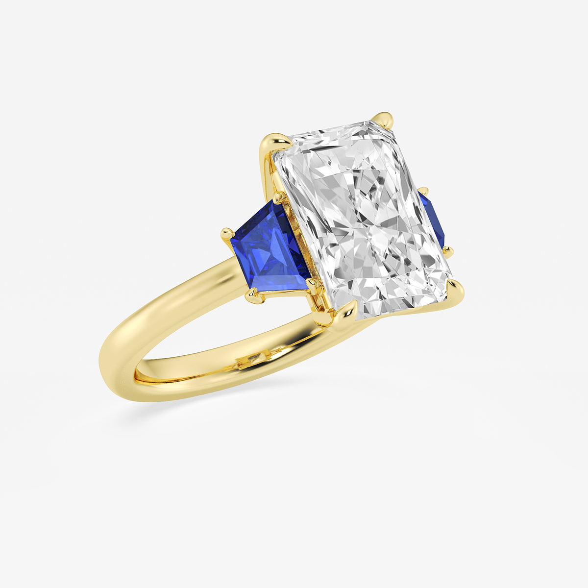 Additional Image 1 for  5 ctw Radiant Lab Grown Diamond and 5.5x3.3x2.2 mm Trapezoid Created Sapphire Three-Stone Ring