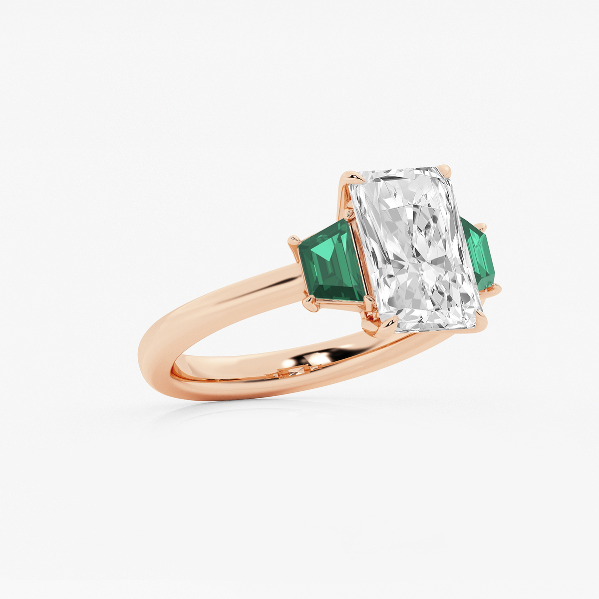 Additional Image 1 for  3 ctw Radiant Lab Grown Diamond and 5.5x3.3x2.2 mm Trapezoid Created Emerald Three-Stone Ring