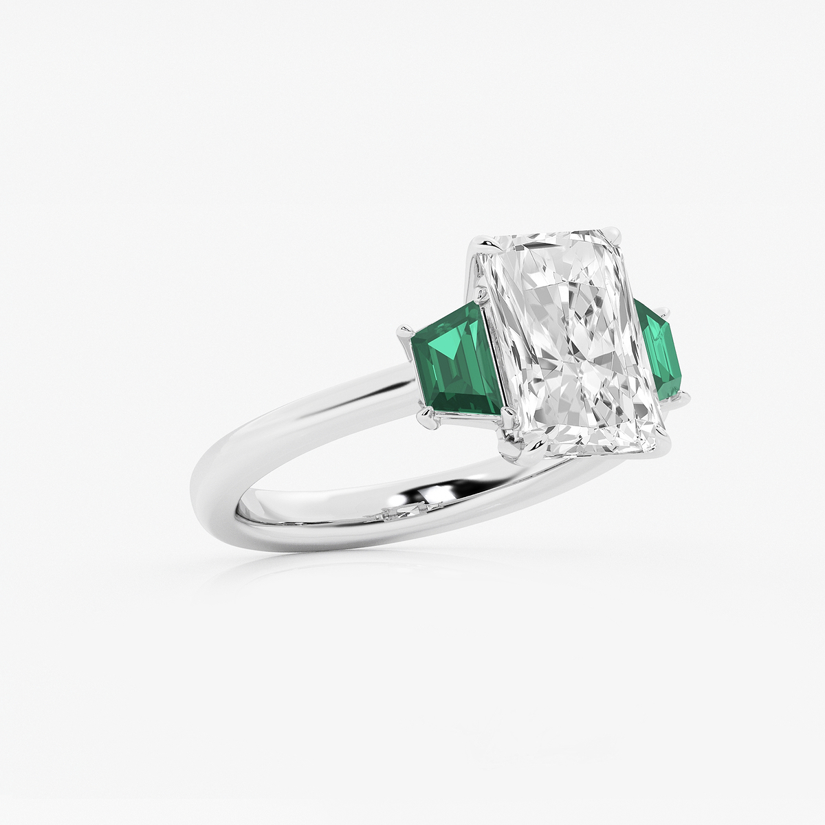 Additional Image 1 for  3 ctw Radiant Lab Grown Diamond and 5.5x3.3x2.2 mm Trapezoid Created Emerald Three-Stone Ring