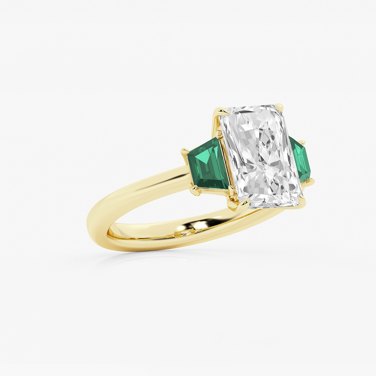Additional Image 1 for  3 ctw Radiant Lab Grown Diamond and 5.5x3.3x2.2 mm Trapezoid Created Emerald Three-Stone Ring