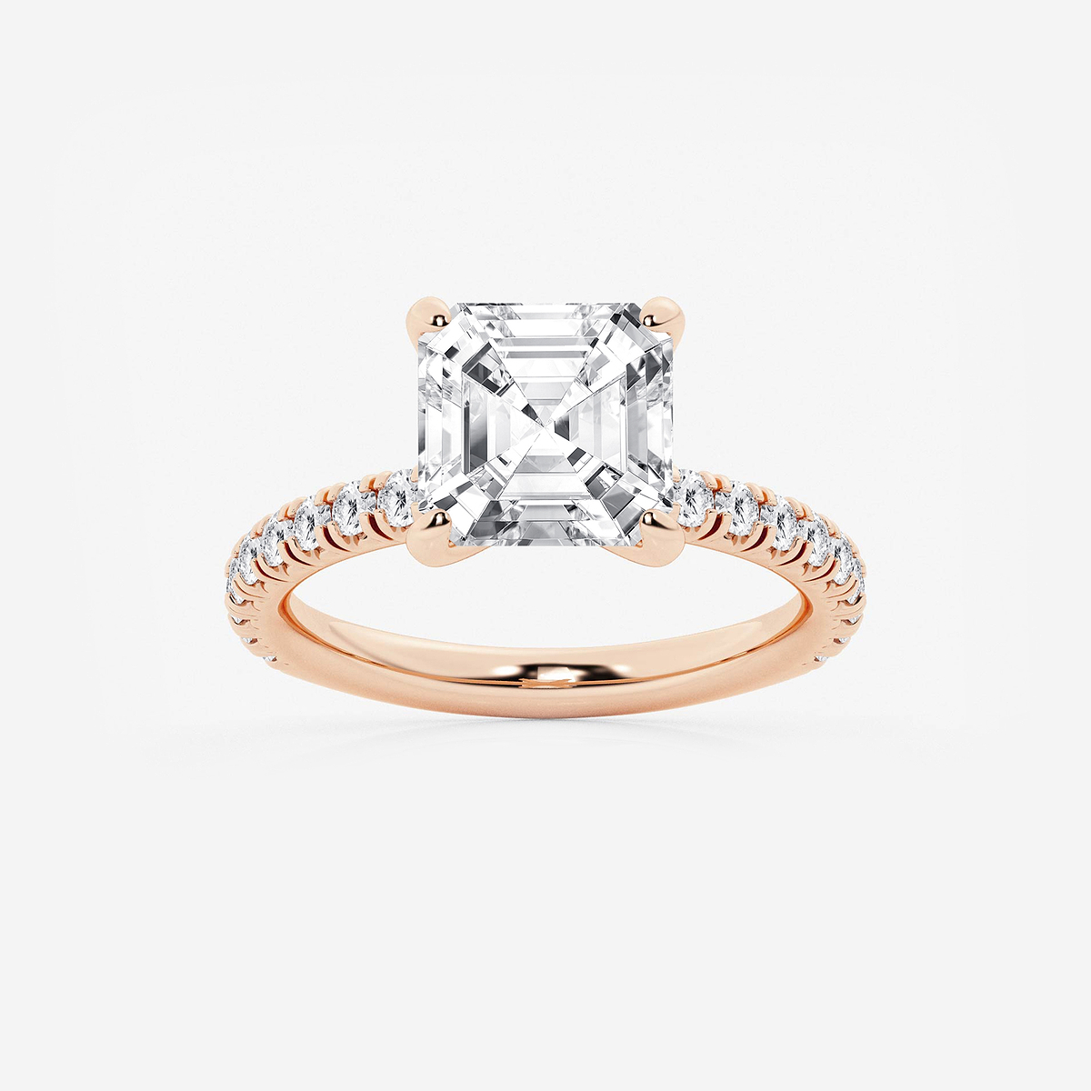3 3/8 ctw Asscher Lab Grown Diamond Side Stone Engagement Ring