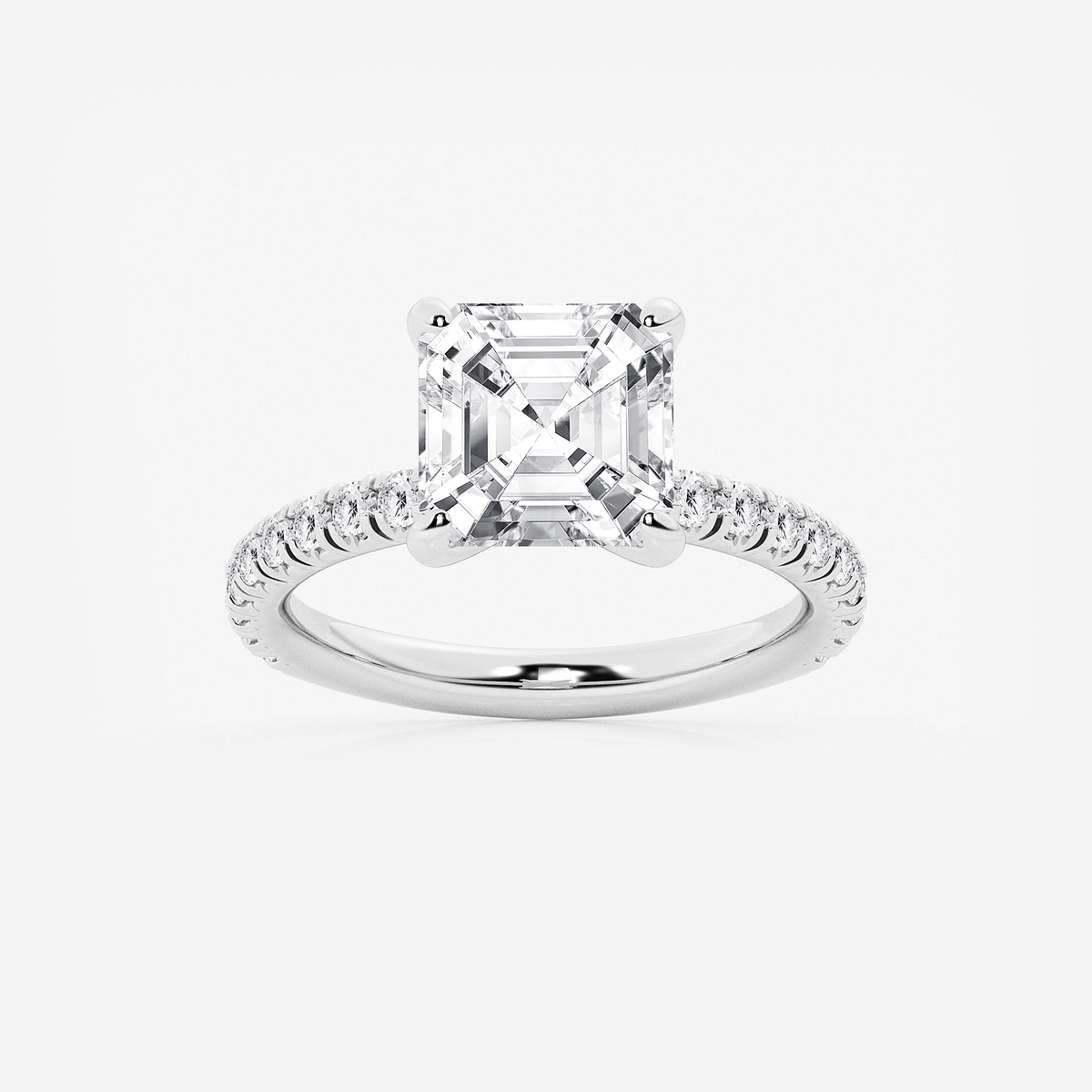 3 3/8 ctw Asscher Lab Grown Diamond Side Stone Engagement Ring