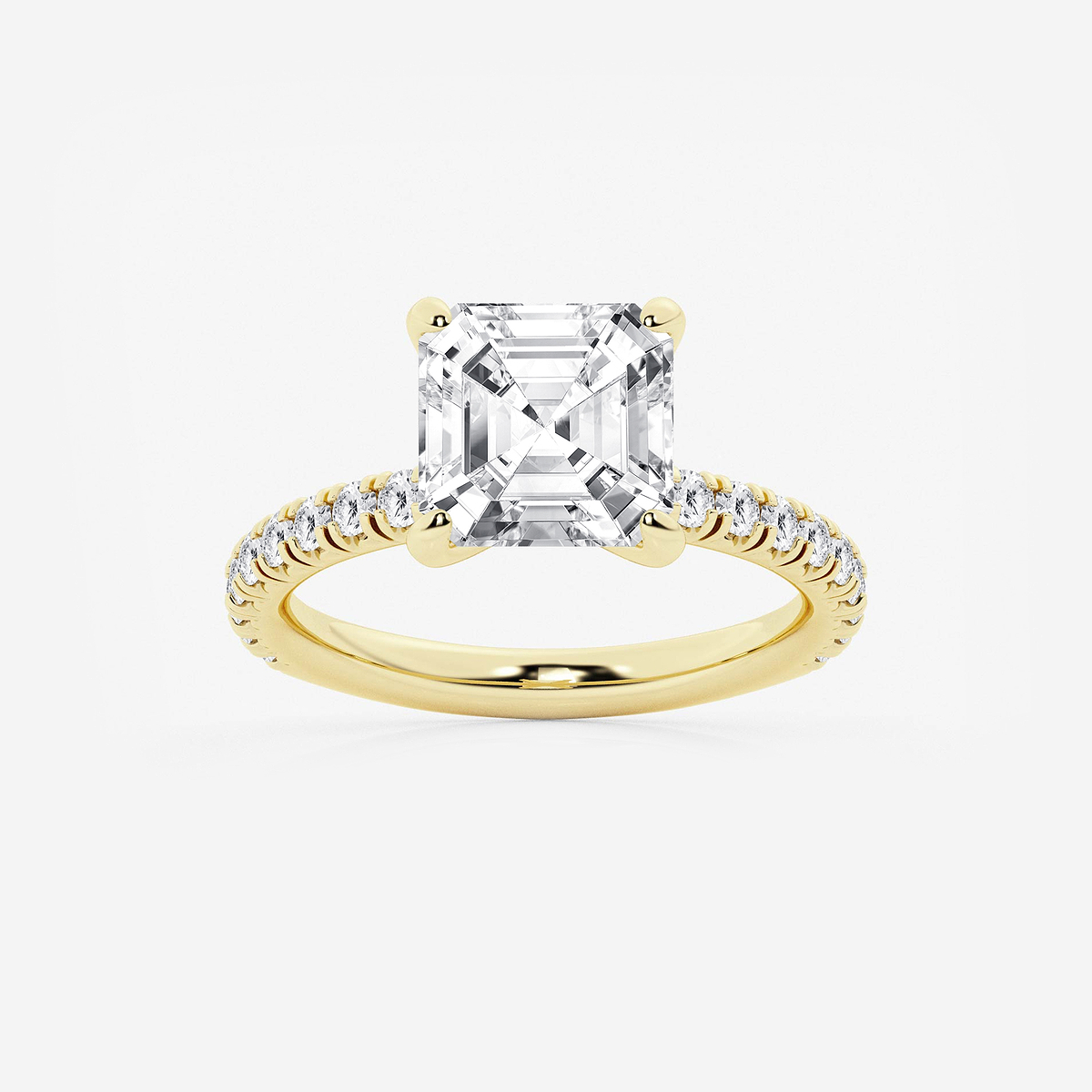 3 3/8 ctw Asscher Lab Grown Diamond Side Stone Engagement Ring