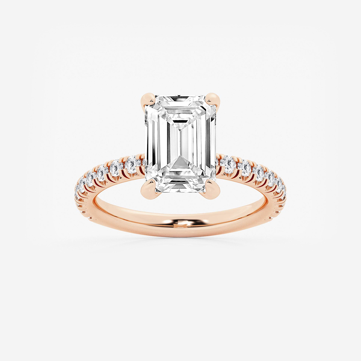 3 3/8 ctw Emerald Lab Grown Diamond Side Stone Engagement Ring