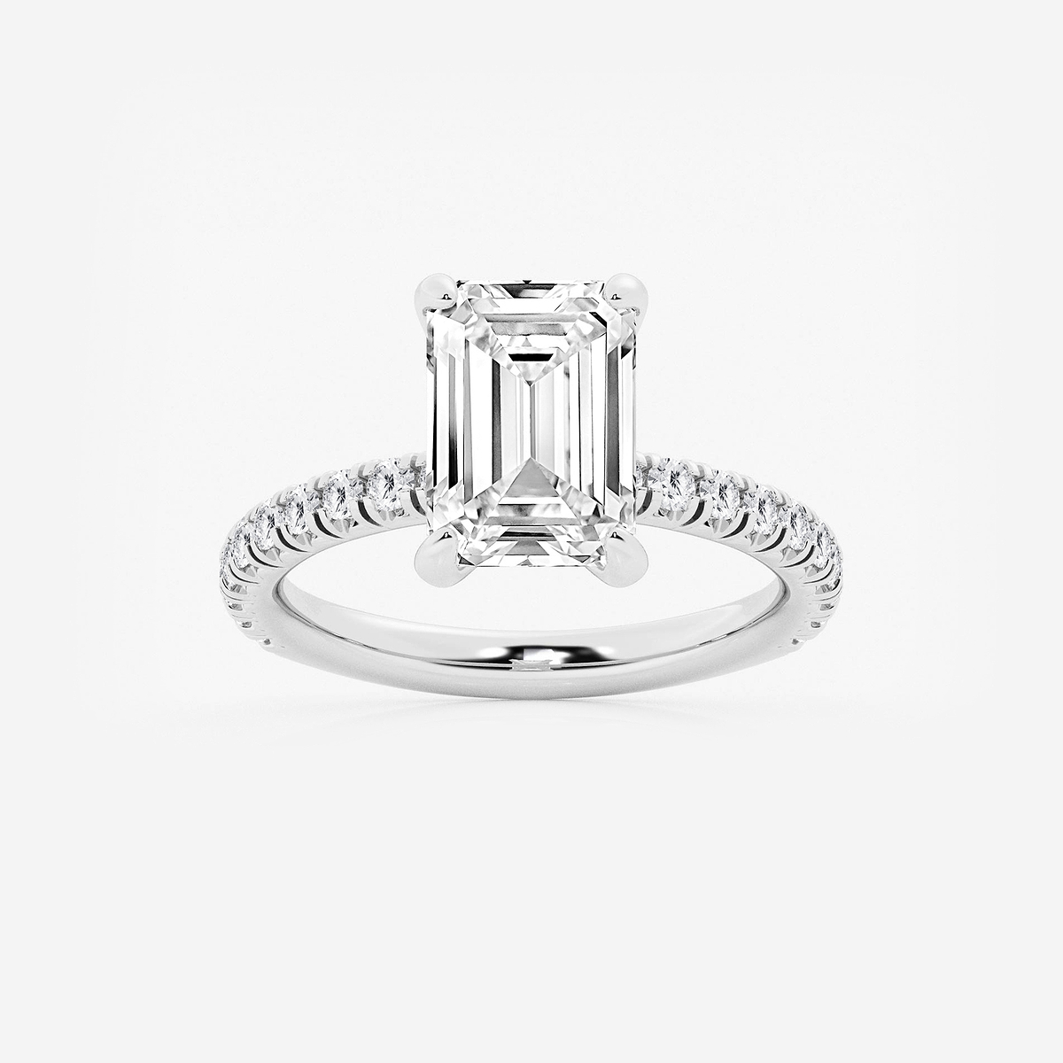 3 3/8 ctw Emerald Lab Grown Diamond Side Stone Engagement Ring