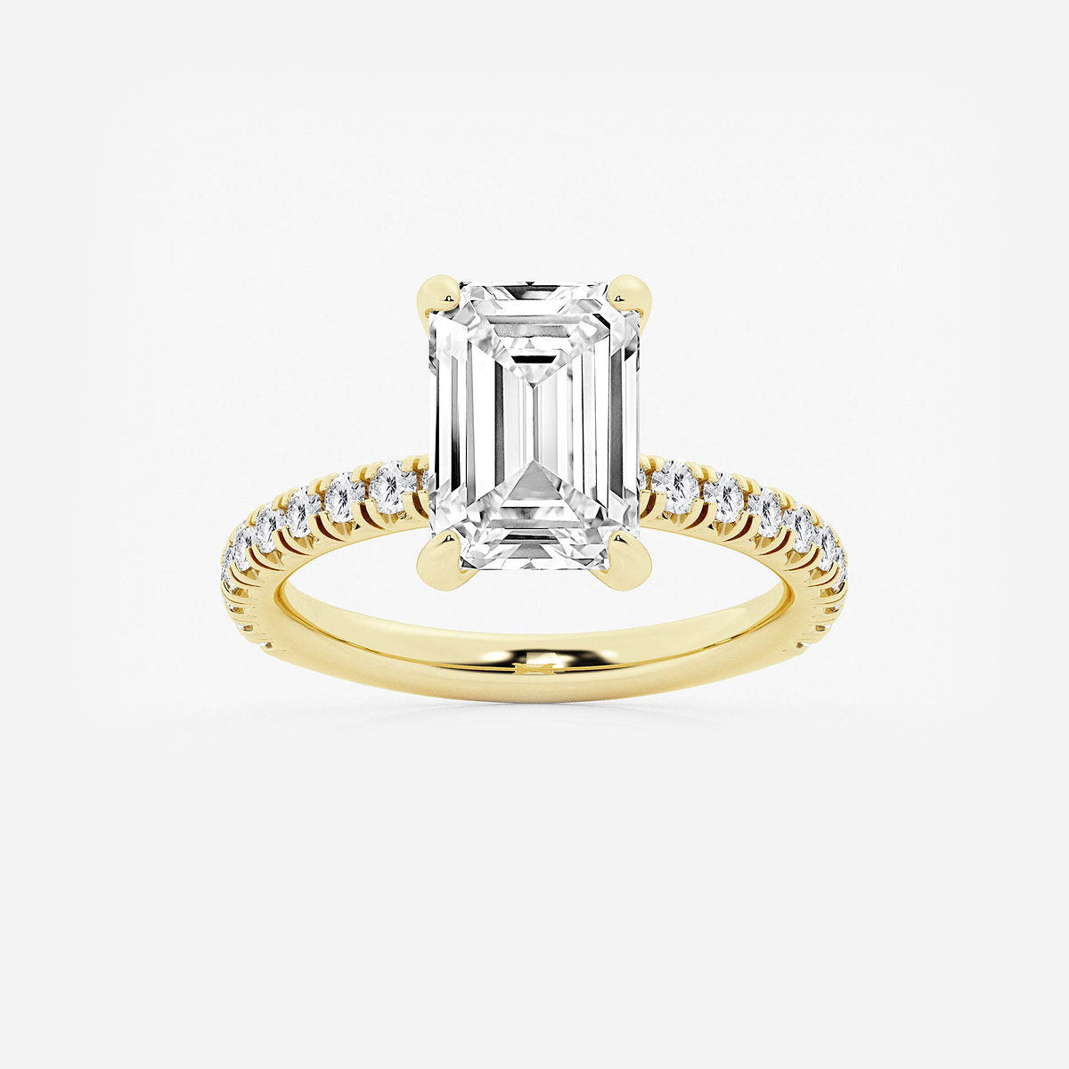 3 3/8 ctw Emerald Lab Grown Diamond Side Stone Engagement Ring
