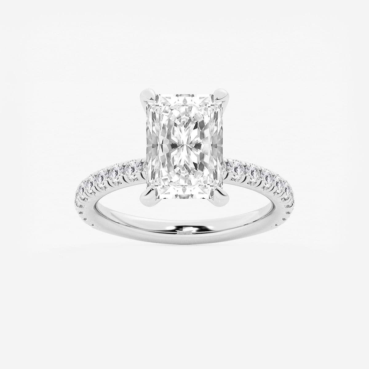 3 3/8 ctw Radiant Lab Grown Diamond Side Stone Engagement Ring 14K White Gold, E, VS1