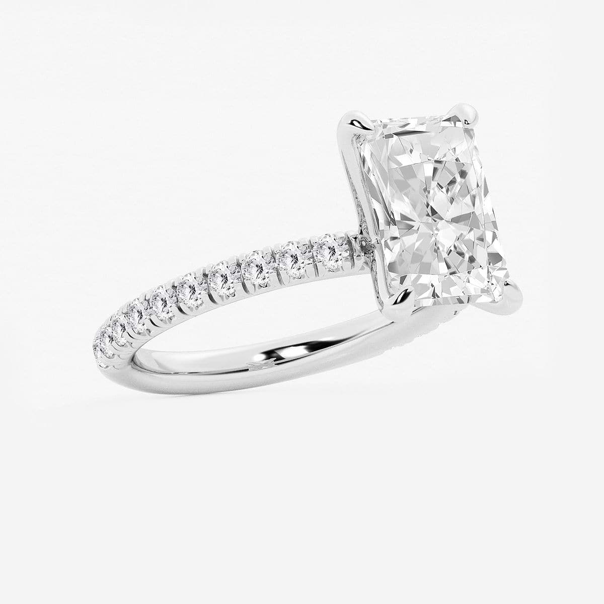 3 3/8 ctw Radiant Lab Grown Diamond Side Stone Engagement Ring 14K White Gold, E, VS1