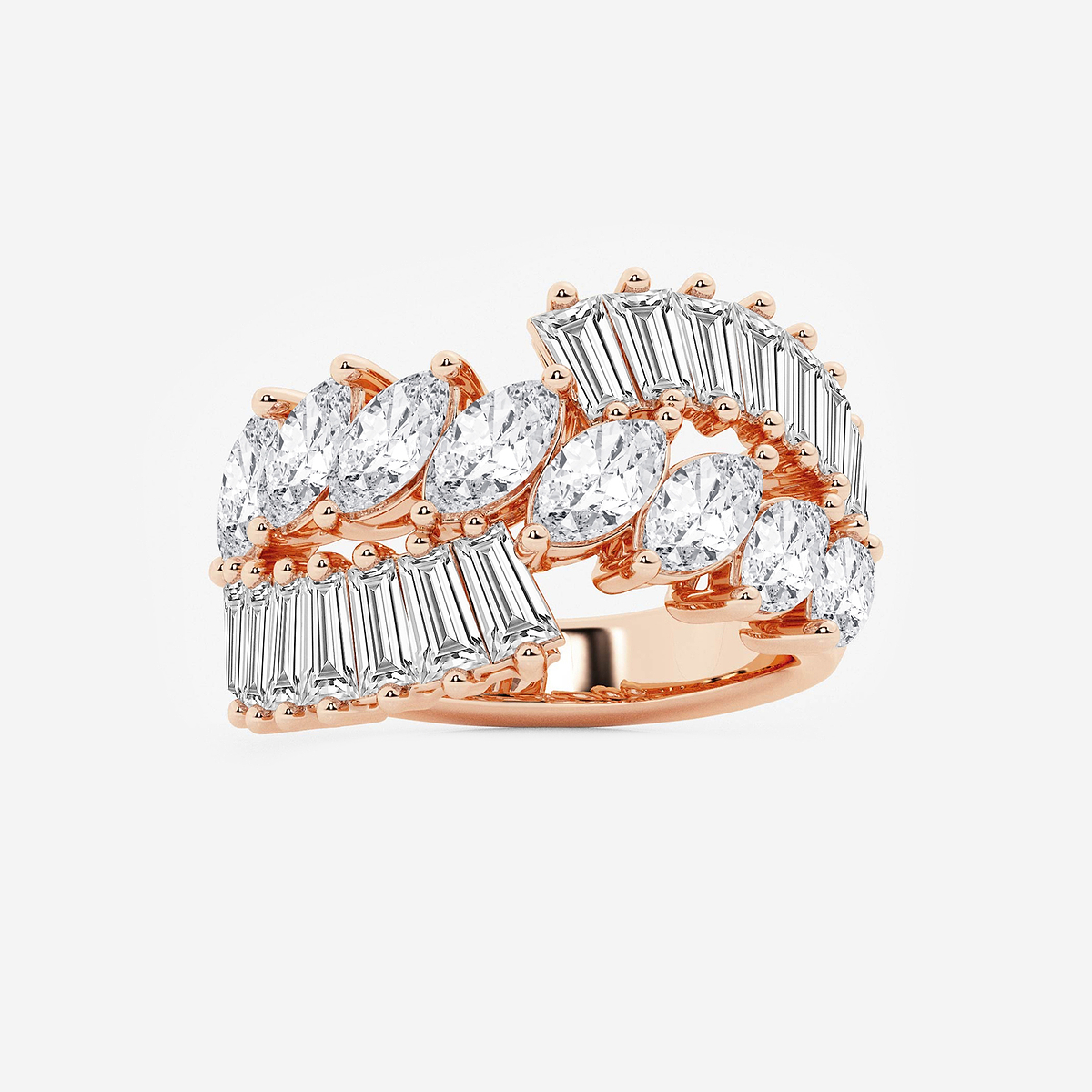 3 2/3 ctw Marquise Lab Grown Diamond Tapered Baguette Cocktail Ring