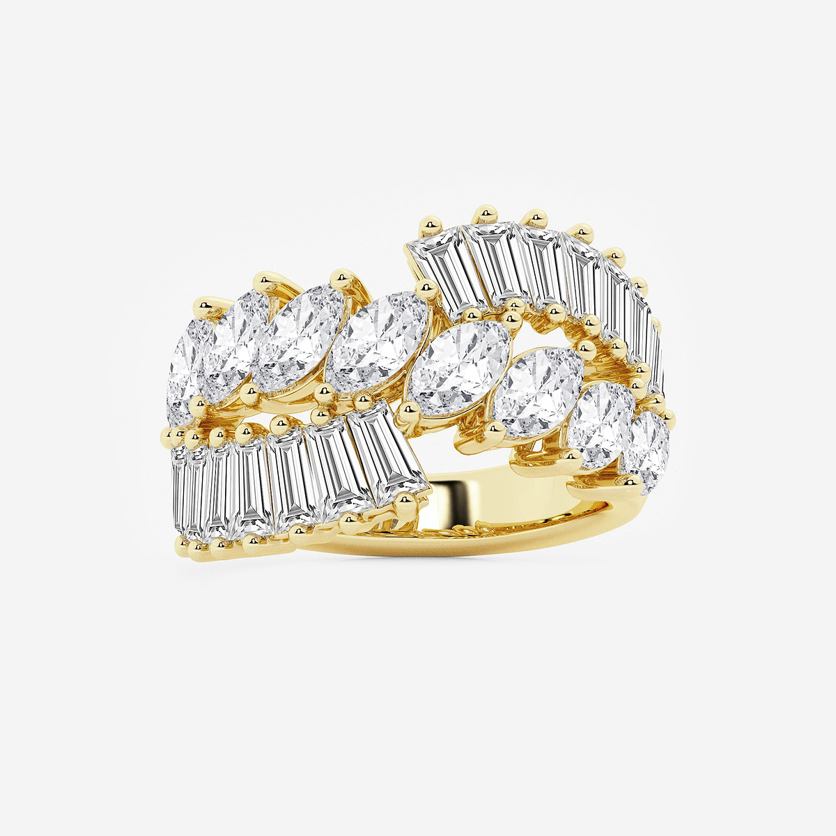 3 2/3 ctw Marquise Lab Grown Diamond Tapered Baguette Cocktail Ring