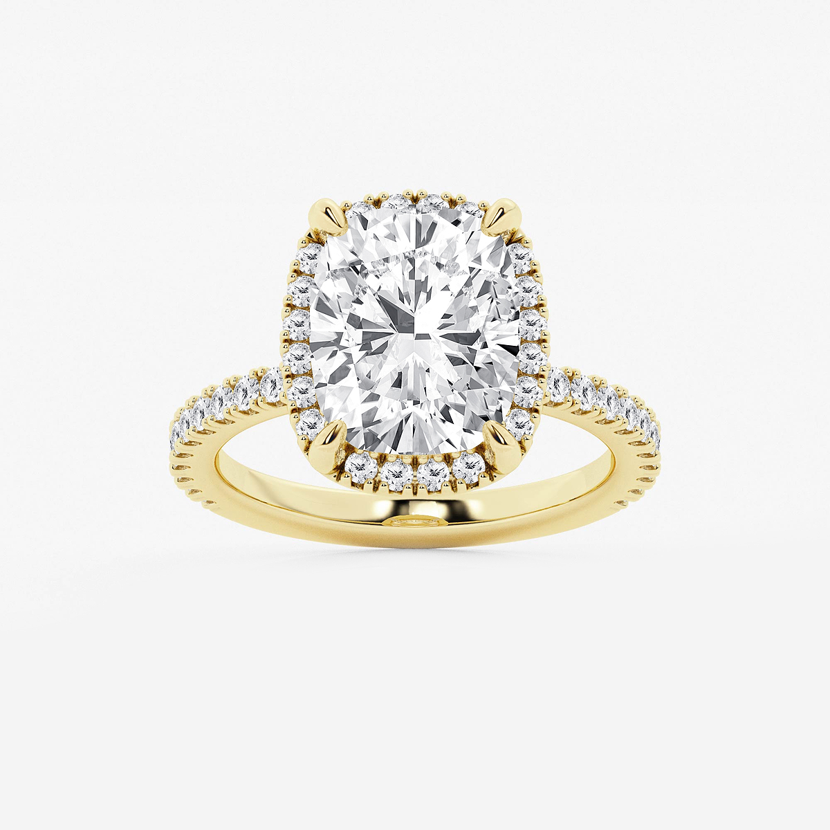 5 1/2 ctw Elongated Cushion Lab Grown Diamond Halo Engagement Ring 18K Yellow Gold, E, VS1