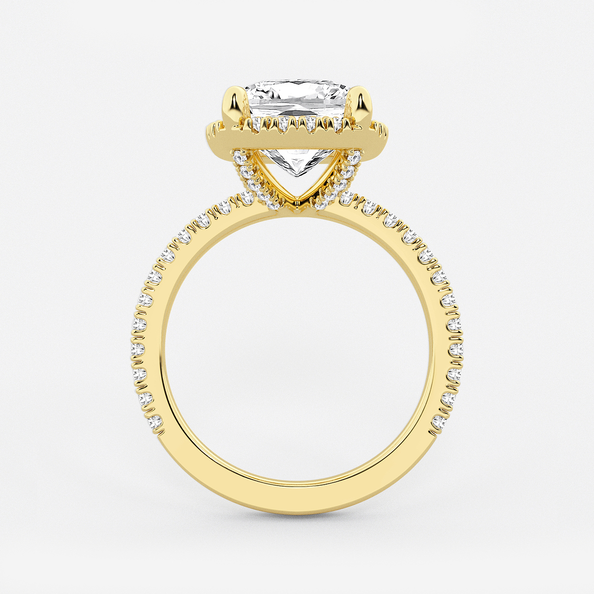 5 1/2 ctw Elongated Cushion Lab Grown Diamond Halo Engagement Ring 18K Yellow Gold, E, VS1