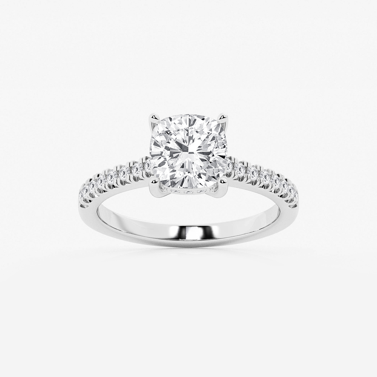 2 1/4 ctw Cushion Lab Grown Diamond Hidden Halo Engagement Ring