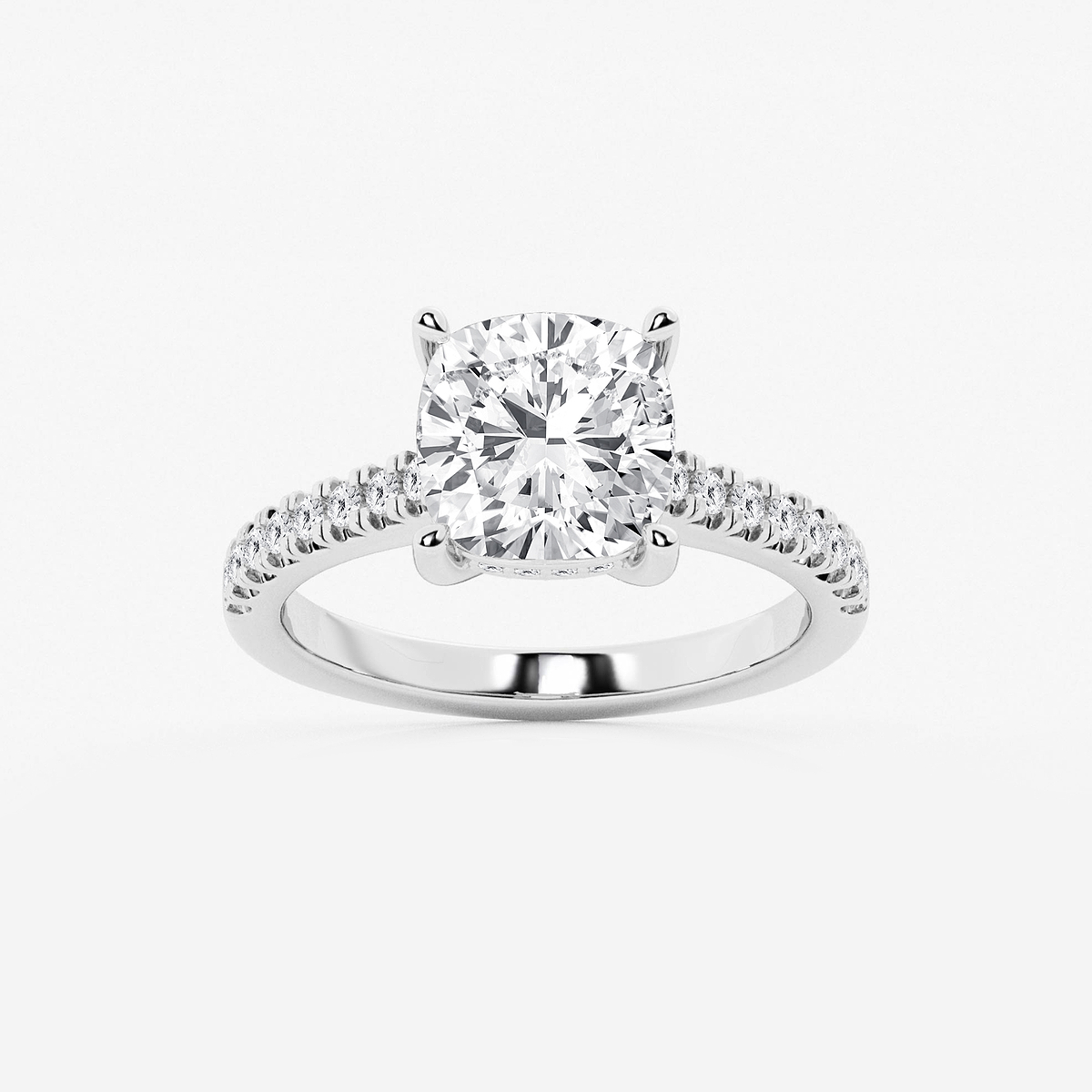 3 1/3 ctw Cushion Lab Grown Diamond Hidden Halo Engagement Ring