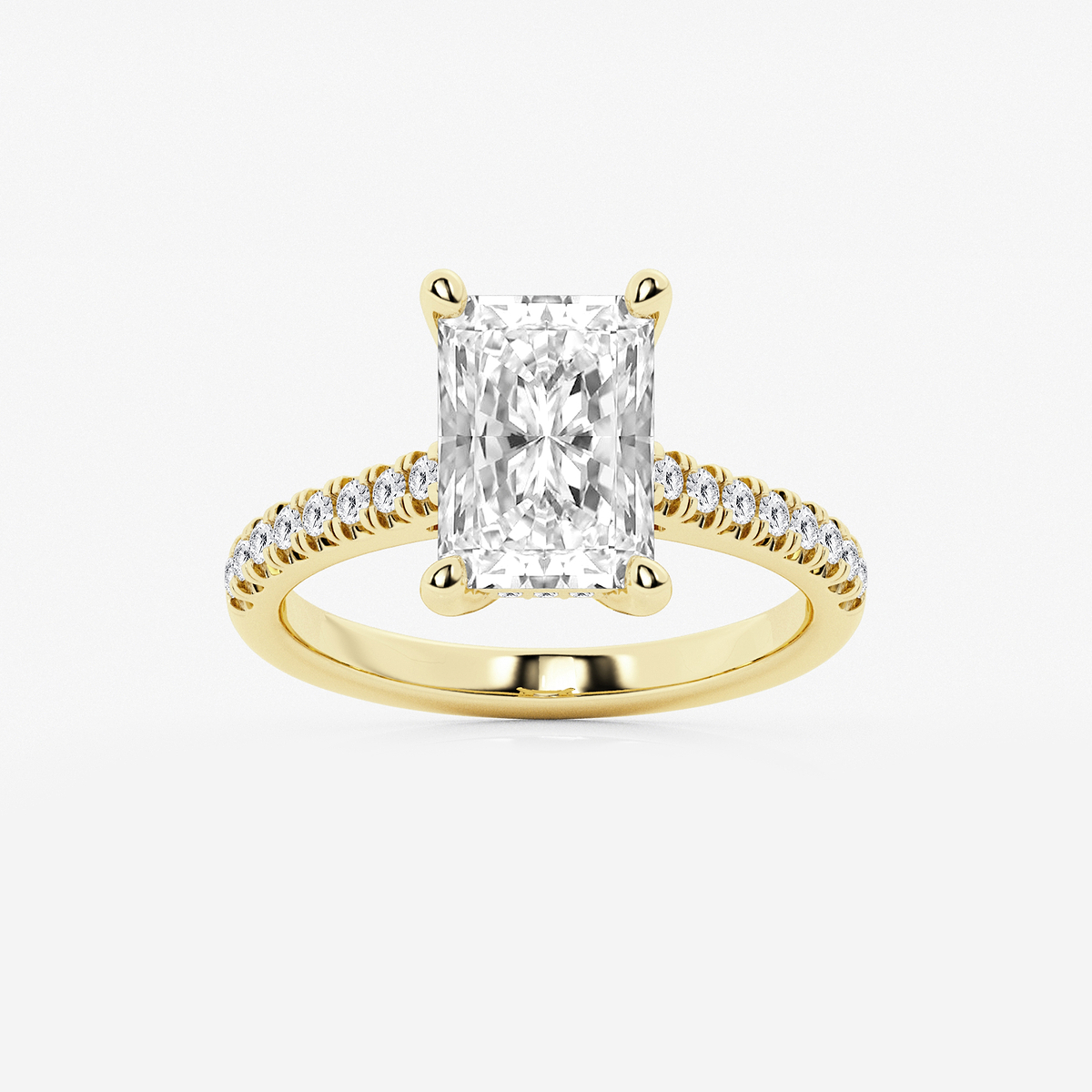 3 1/3 ctw Radiant Lab Grown Diamond Hidden Halo Engagement Ring 18K Yellow Gold, E, VS1
