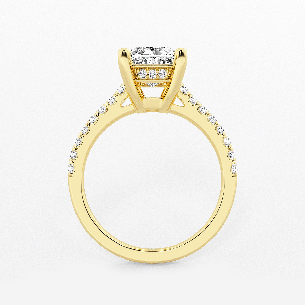 3 1/3 ctw Radiant Lab Grown Diamond Hidden Halo Engagement Ring 18K Yellow Gold, E, VS1