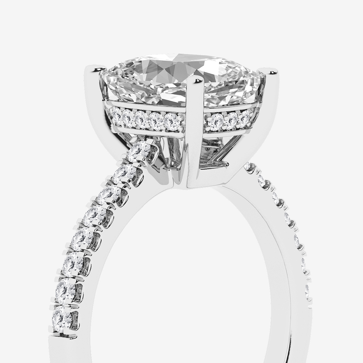 Additional Image 2 for  3 1/3 ctw Elongated Cushion Lab Grown Diamond Hidden Halo Engagement Ring