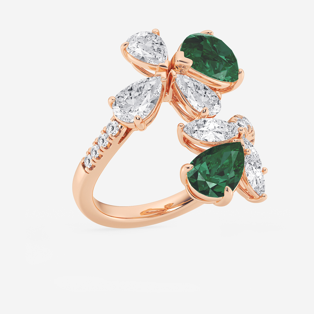 Additional Image 1 for  11.48x7.06 mm and 8.5x5.6 mm Pear Shaped Created Emerald with 2 1/6 ctw Mixed Lab Grown Diamond Bypass Ring