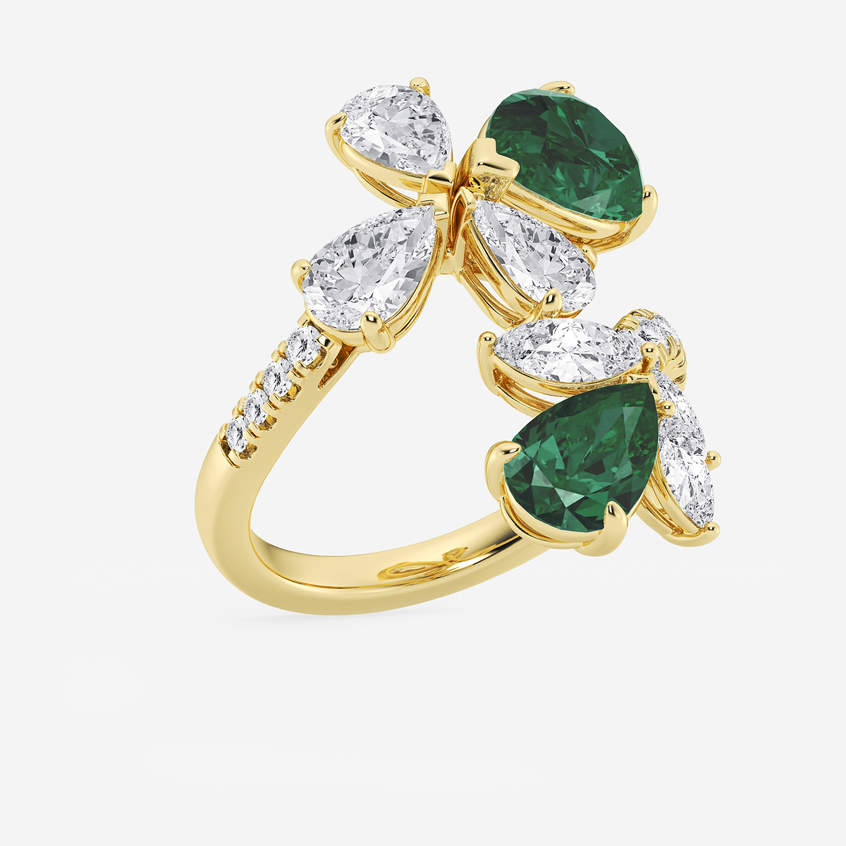 Additional Image 1 for  11.48x7.06 mm and 8.5x5.6 mm Pear Shaped Created Emerald with 2 1/6 ctw Mixed Lab Grown Diamond Bypass Ring