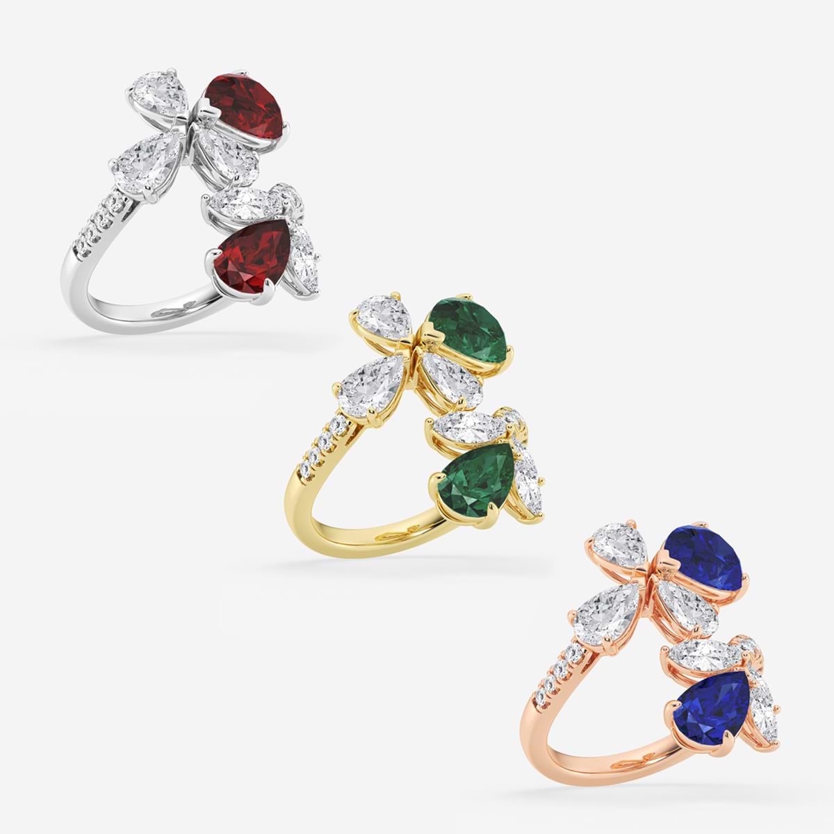Additional Image 2 for  11.48x7.06 mm and 8.5x5.6 mm Pear Shaped Created Ruby with 2 1/6 ctw Mixed Lab Grown Diamond Bypass Ring