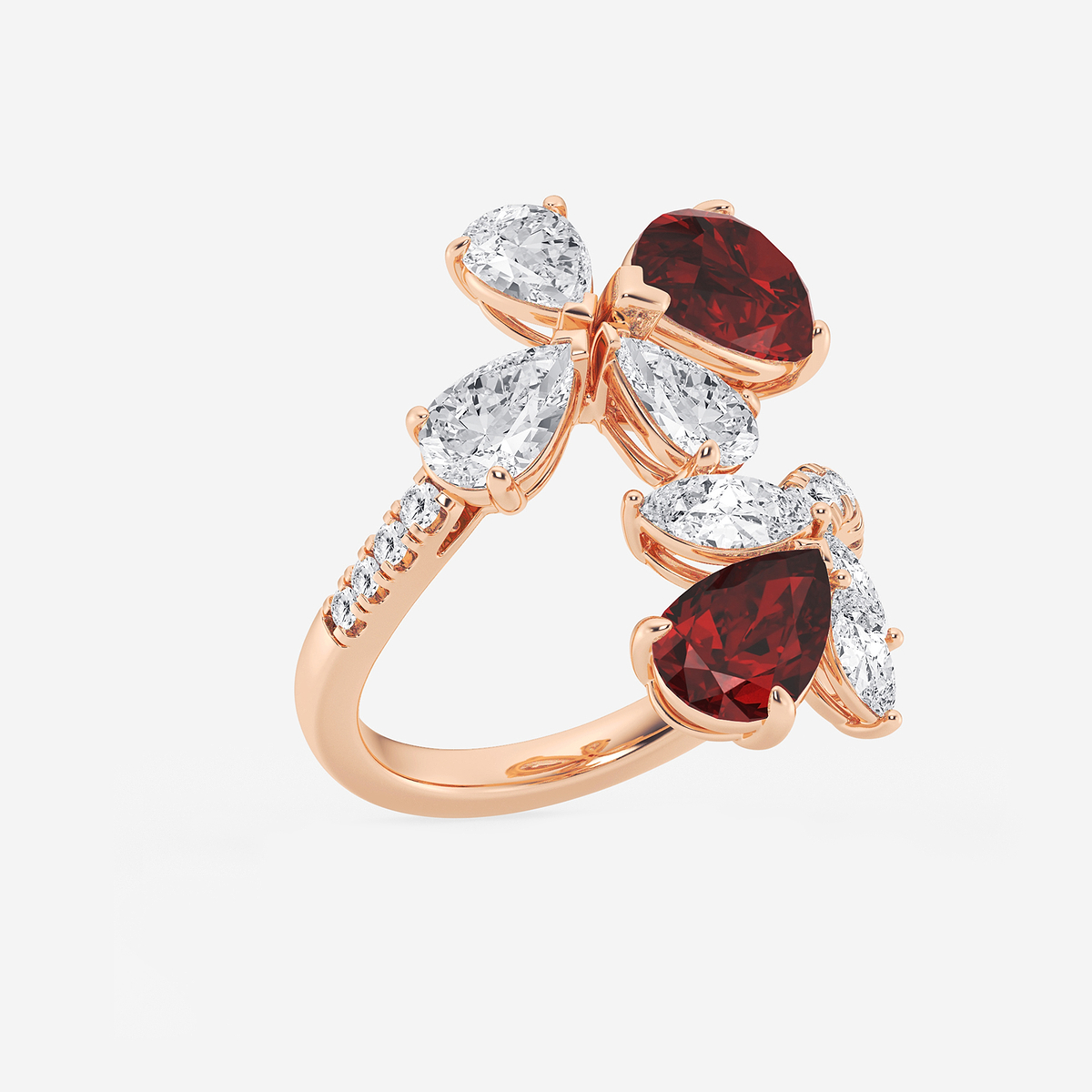 Additional Image 1 for  11.48x7.06 mm and 8.5x5.6 mm Pear Shaped Created Ruby with 2 1/6 ctw Mixed Lab Grown Diamond Bypass Ring