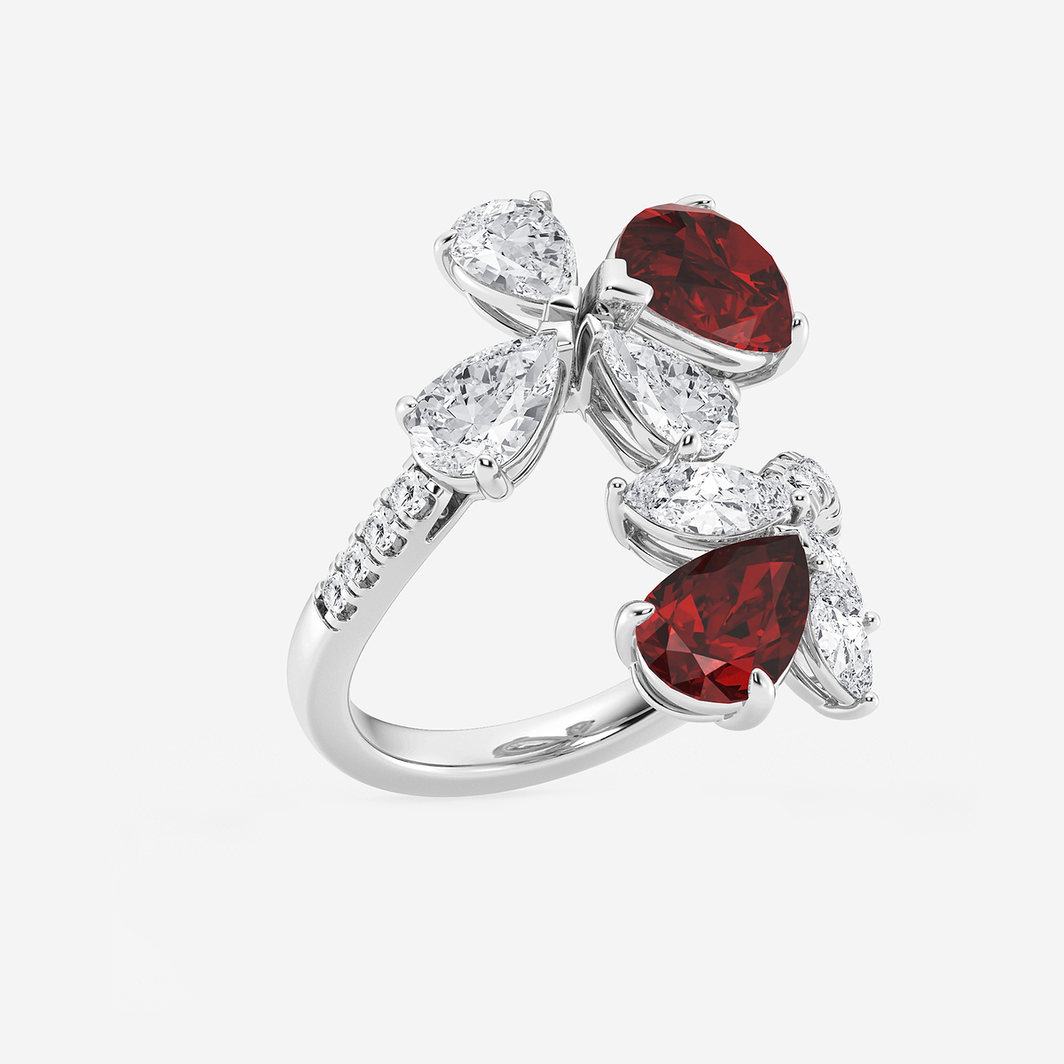 Additional Image 1 for  11.48x7.06 mm and 8.5x5.6 mm Pear Shaped Created Ruby with 2 1/6 ctw Mixed Lab Grown Diamond Bypass Ring