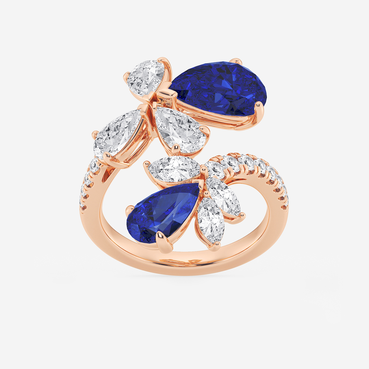11.48x7.06 mm and 8.5x5.6 mm Pear Shaped Created Sapphire with 2 1/6 ctw Mixed Lab Grown Diamond Bypass Ring