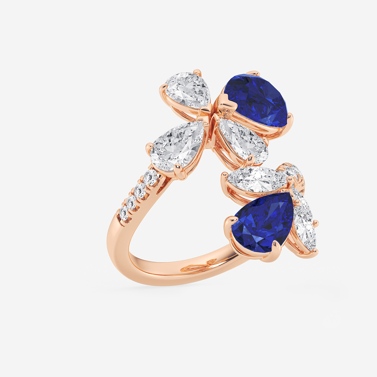 Additional Image 1 for  11.48x7.06 mm and 8.5x5.6 mm Pear Shaped Created Sapphire with 2 1/6 ctw Mixed Lab Grown Diamond Bypass Ring