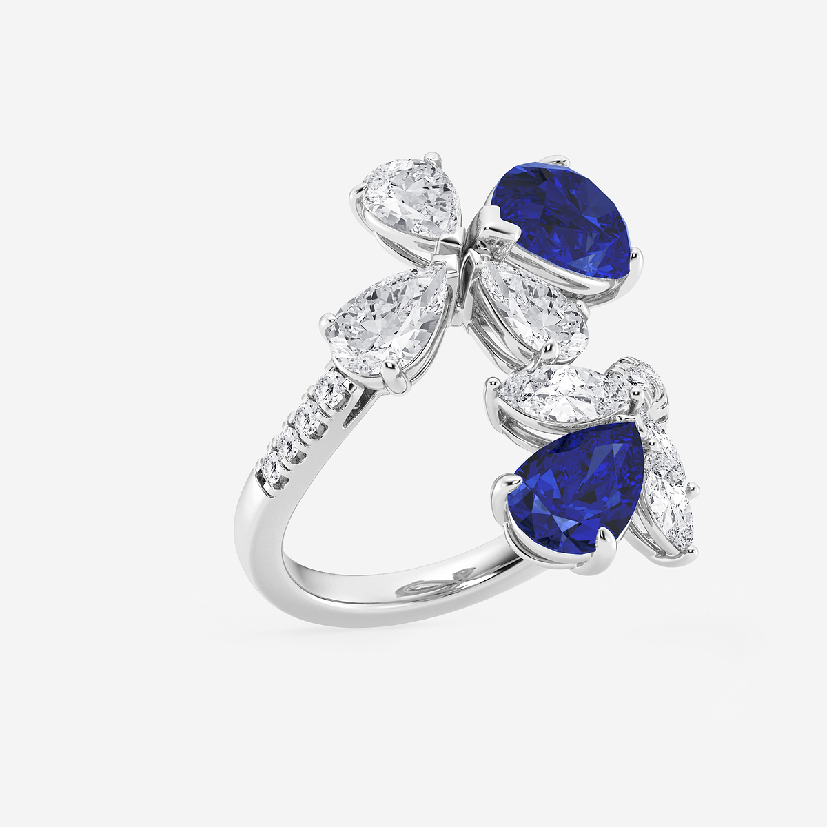 Additional Image 1 for  11.48x7.06 mm and 8.5x5.6 mm Pear Shaped Created Sapphire with 2 1/6 ctw Mixed Lab Grown Diamond Bypass Ring